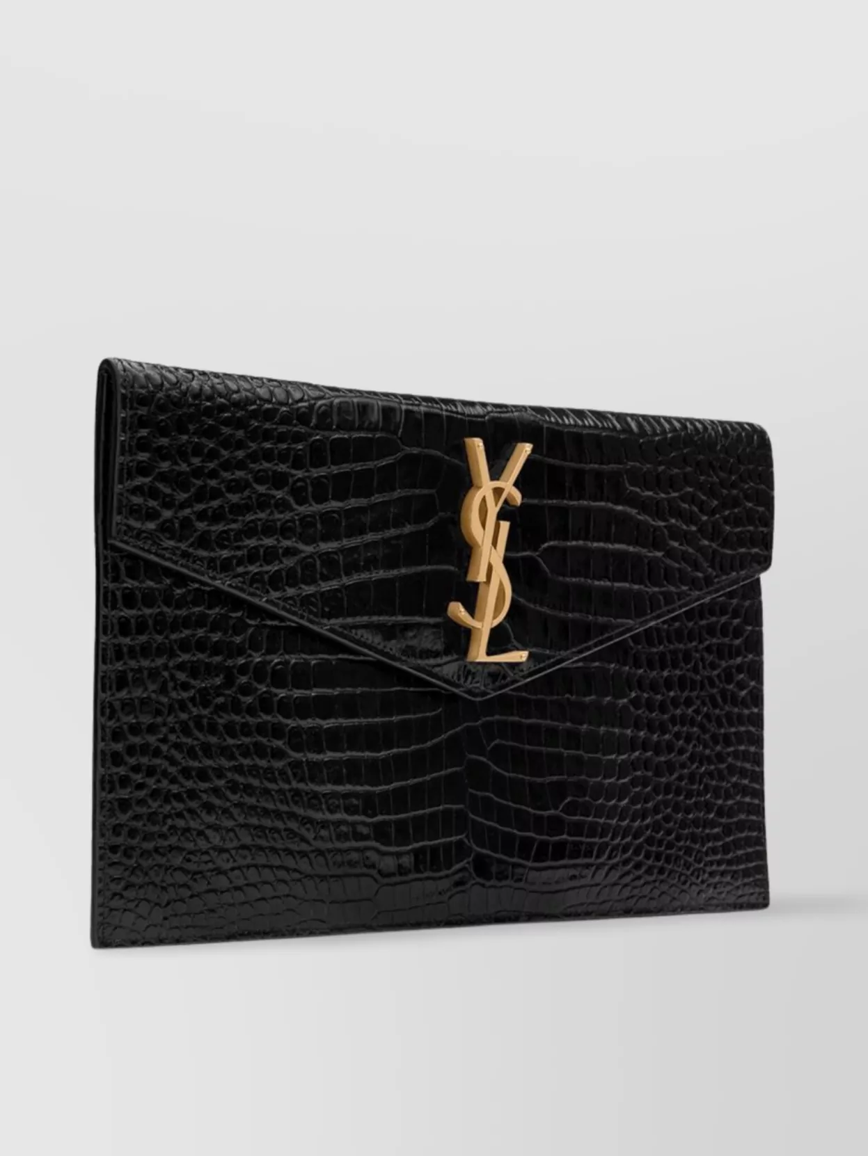 Saint Laurent Crocodile Embossed Leather Clutch Bag