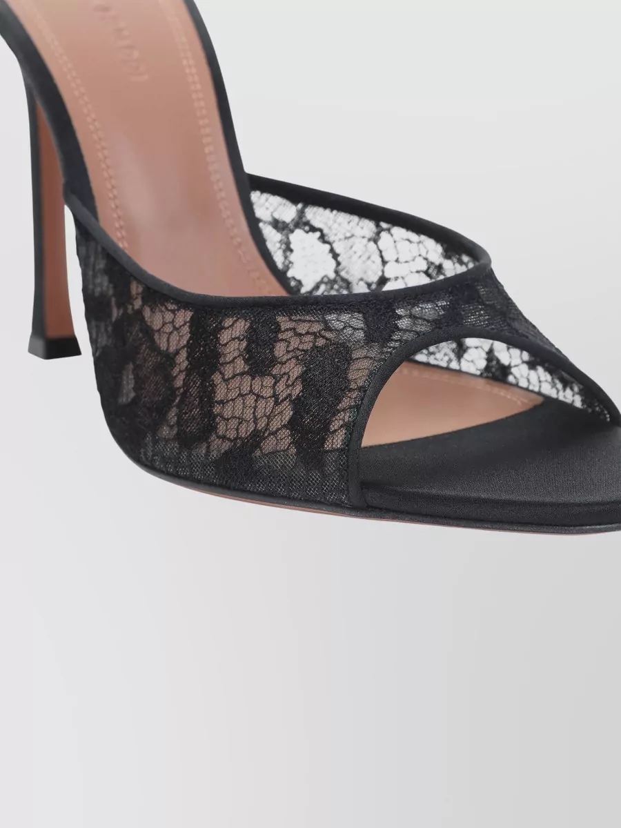 Amina Muaddi Lace Satin Open-Toe Stiletto Mules