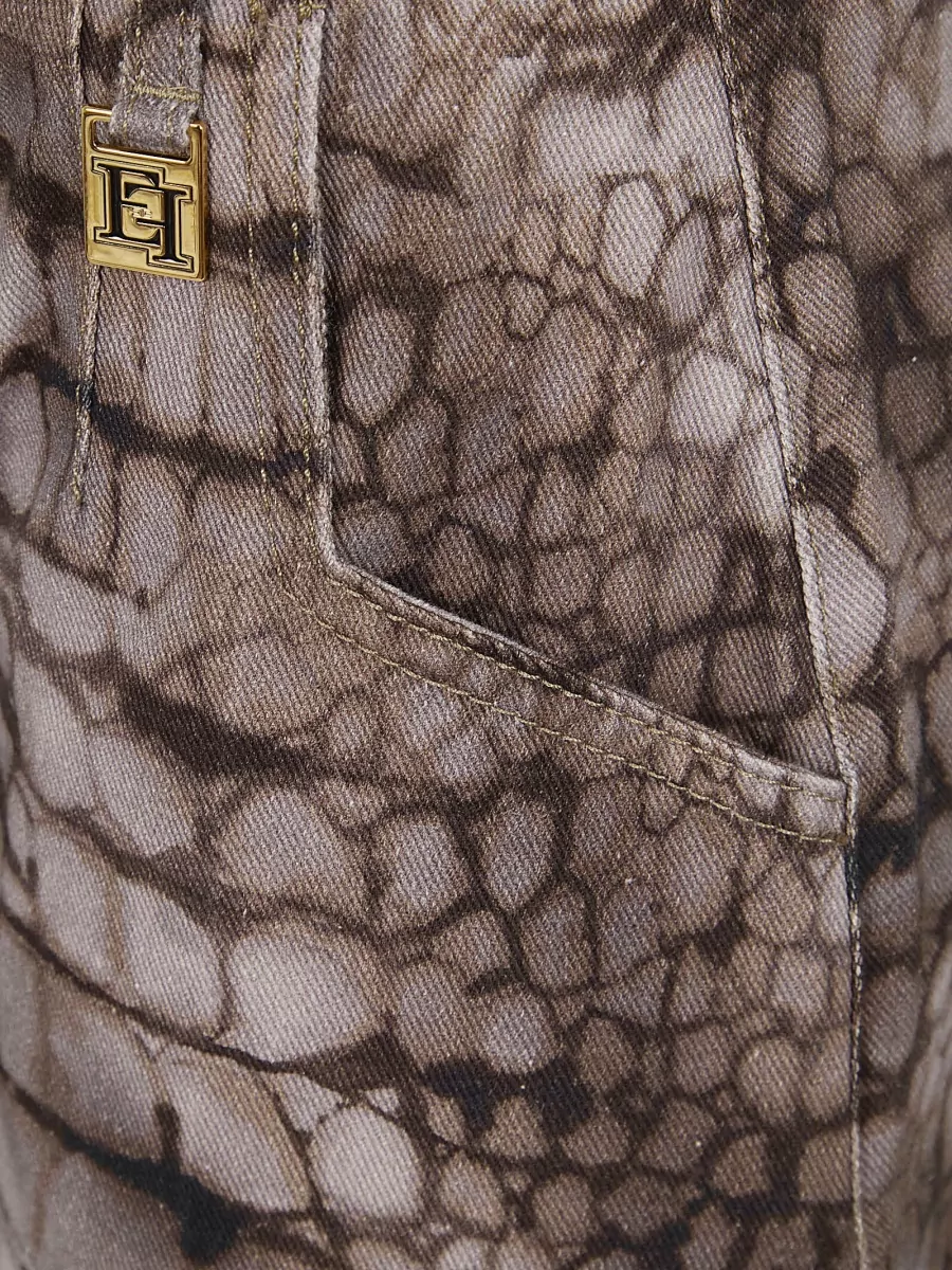 Elisabetta Franchi Alligator Print Oversized Drill Trousers Jeans