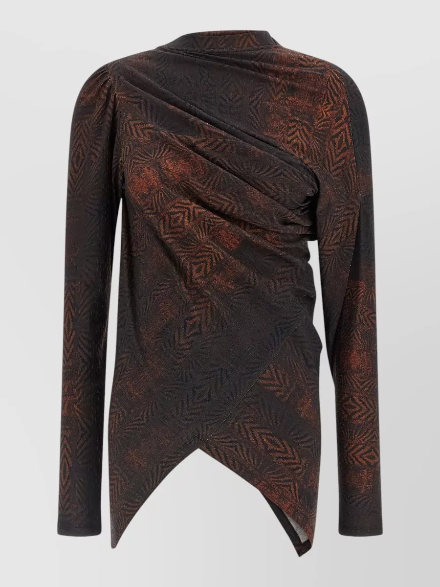 Kiko Kostadinov cotton printed asymmetric draped long-sleeve top