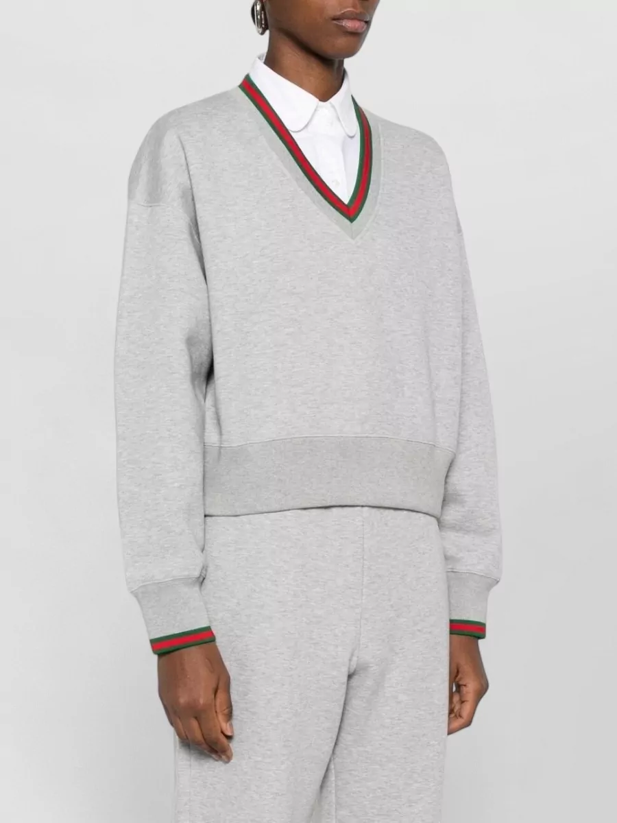 Gucci Cotton V-Neck Long-Sleeve Cropped Knitted Top
