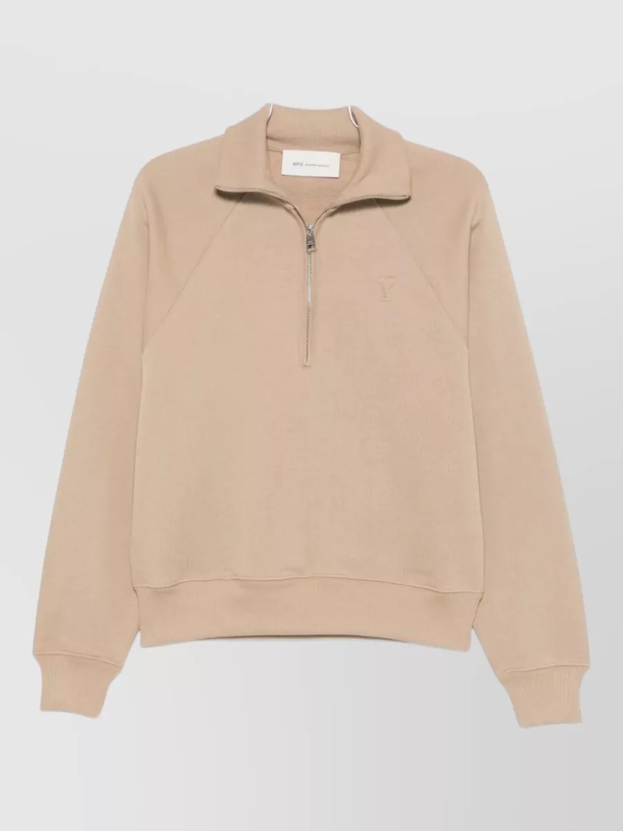 Ami Paris cotton quarter zip high neck sweatshirt