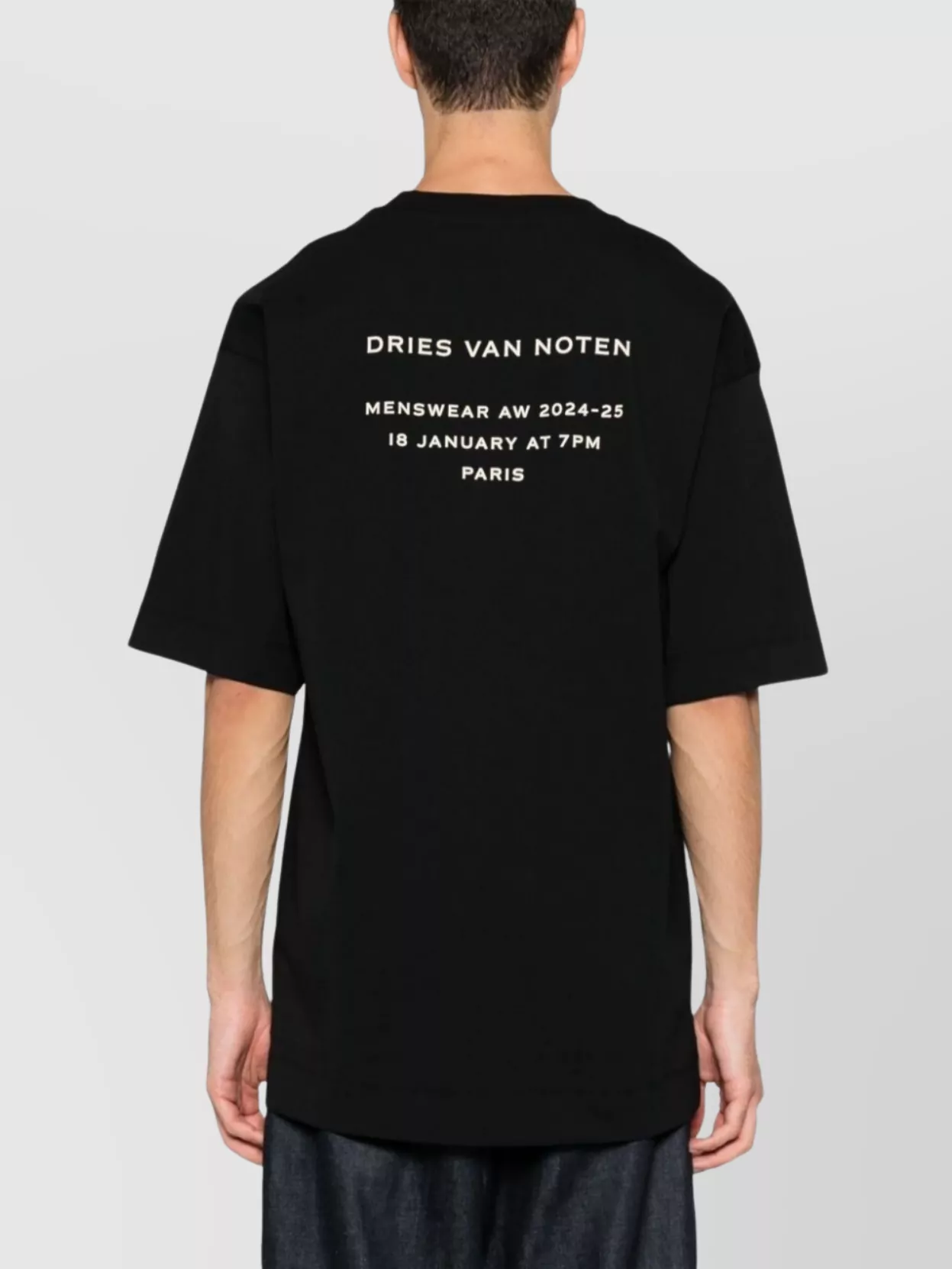 Dries Van Noten Ribbed Black Cotton Jersey T-shirt With Slogan Print In Black