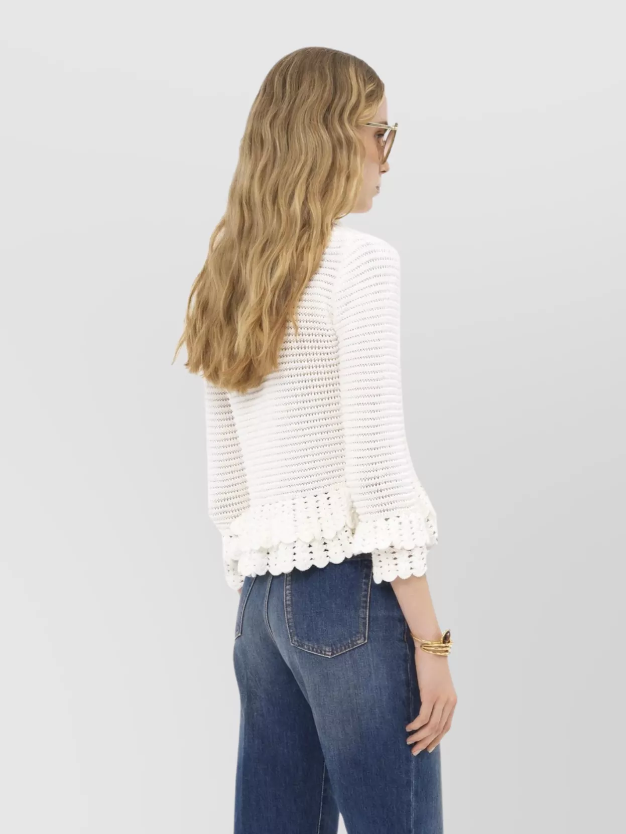 Chloé Cardigan Ajusté À Volants En Crochet Femme Blanc Taille Xs 100% Coton, Pinctada Maxima, Farmed, Coo