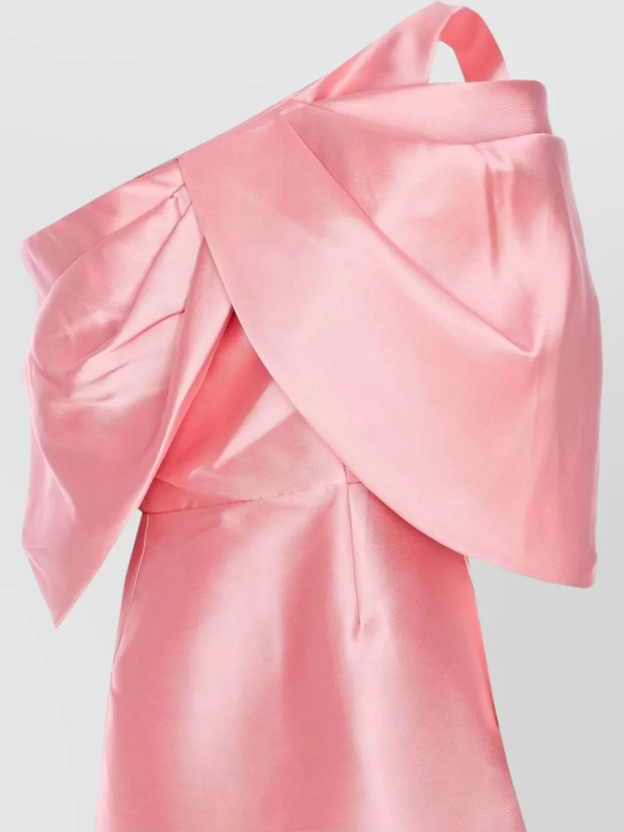 Solace London Asymmetric One-Shoulder Bow-Detail Midi Dress