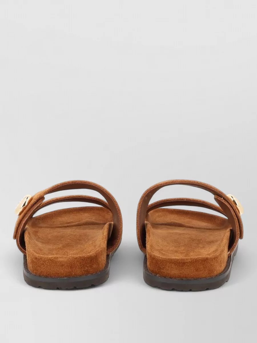 Tory Burch Suede Double Strap Flat Sole Slides In Brown