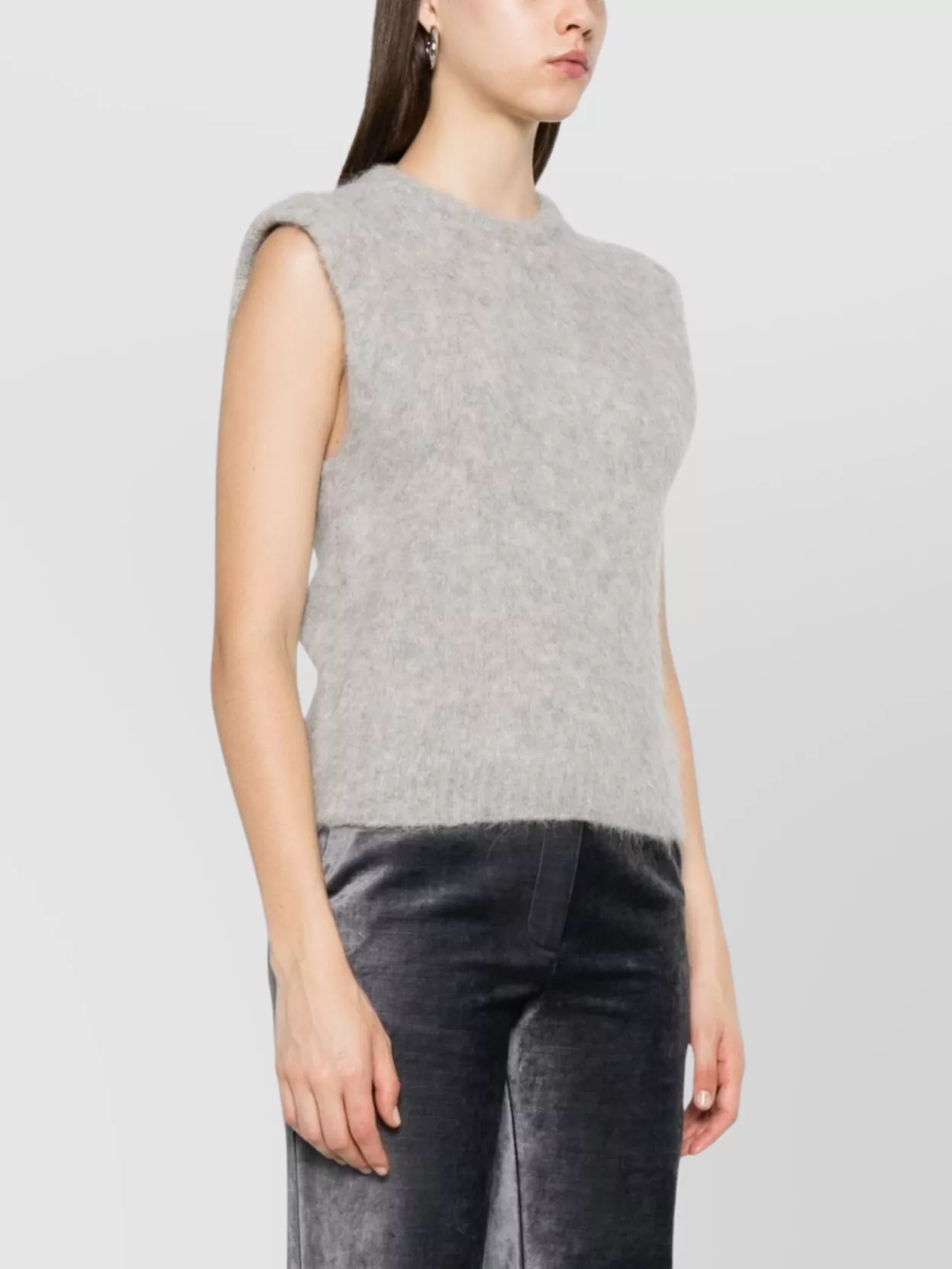 Forte Forte Cropped Sleeveless Top Ribbed Hem In Gray