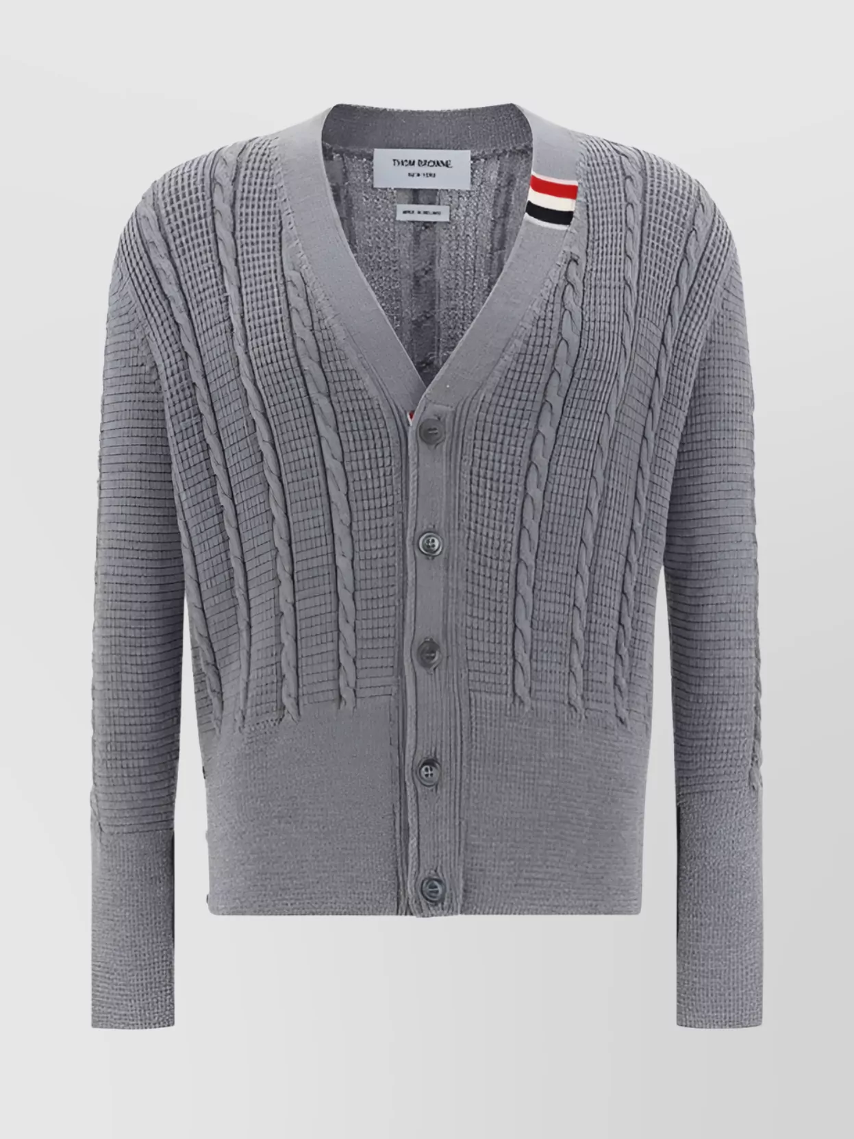 Thom Browne Braided V-neck Wool Cardigan In Gray
