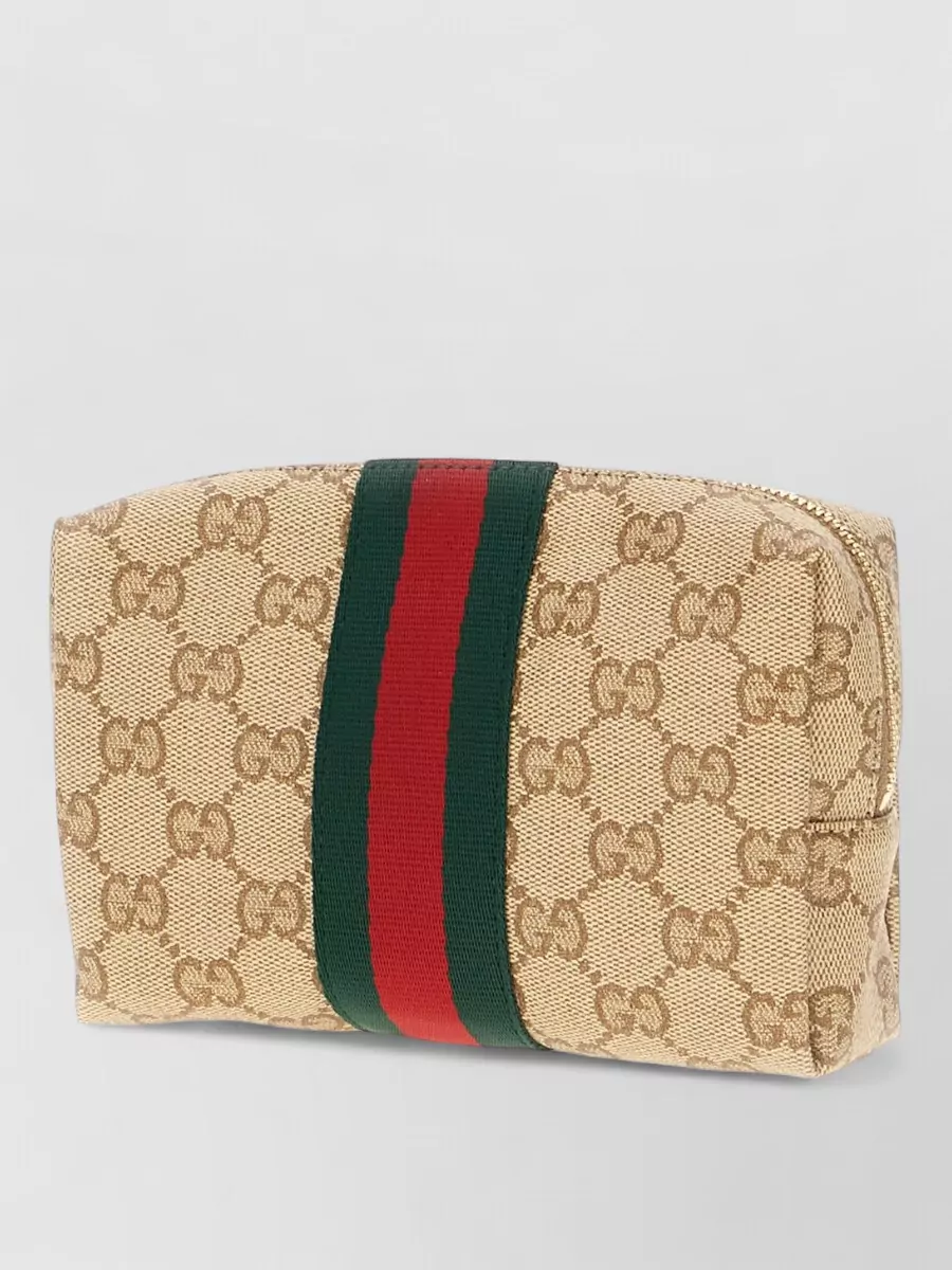 Gucci Gg Supreme Fabric Clutch Bag Signature Stripe In Brown