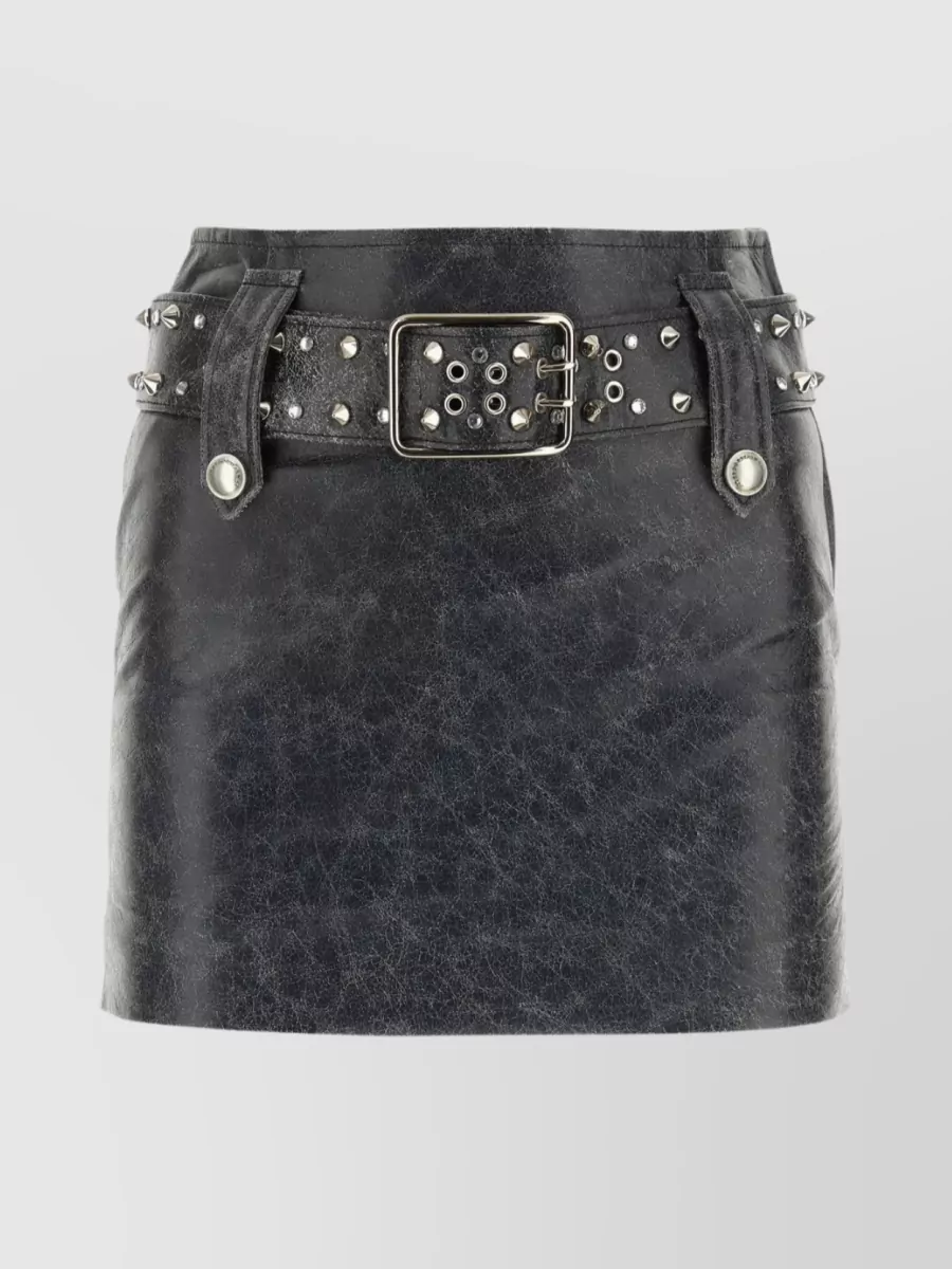 Shop Alessandra Rich Streamlined Leather Mini With Studded Detailing In Black