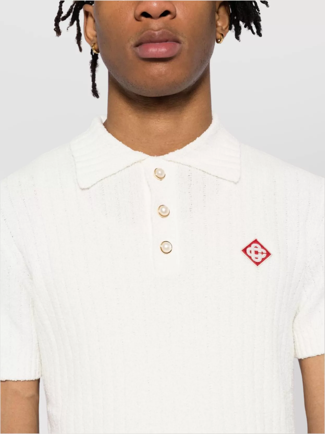 Casablanca Textured Cotton Blend Polo Shirt With Ribbed Collar