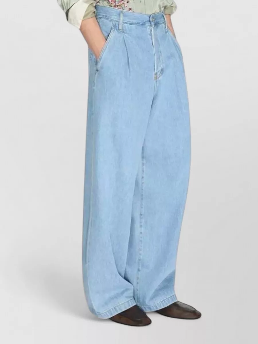Dries Van Noten Denim Pleated Wide-Leg Trousers