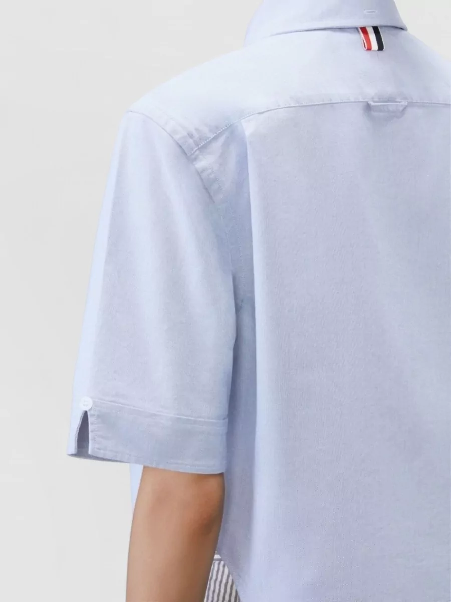 Thom Browne Cropped Cotton Shirt Boxy Fit Patch Pocket