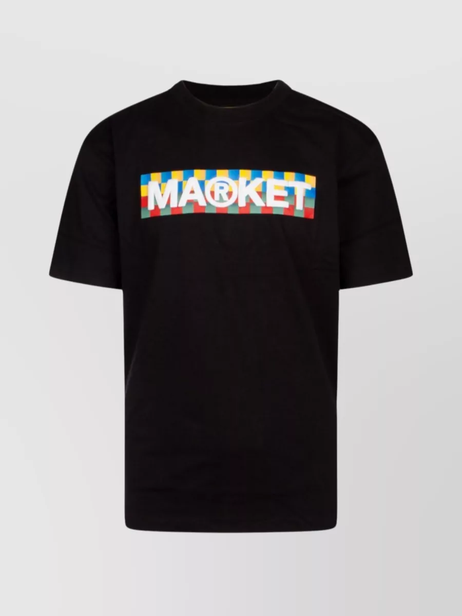 Shop Market Checkered Bar Versatile Crew Neck T-shirt In Black