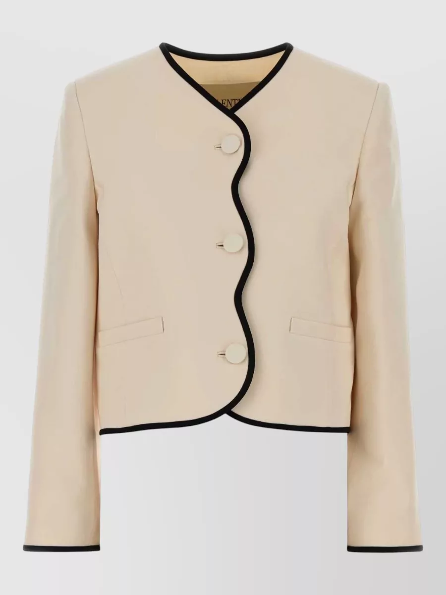 Valentino Wool Blend Jacket Contrast Piping Cropped
