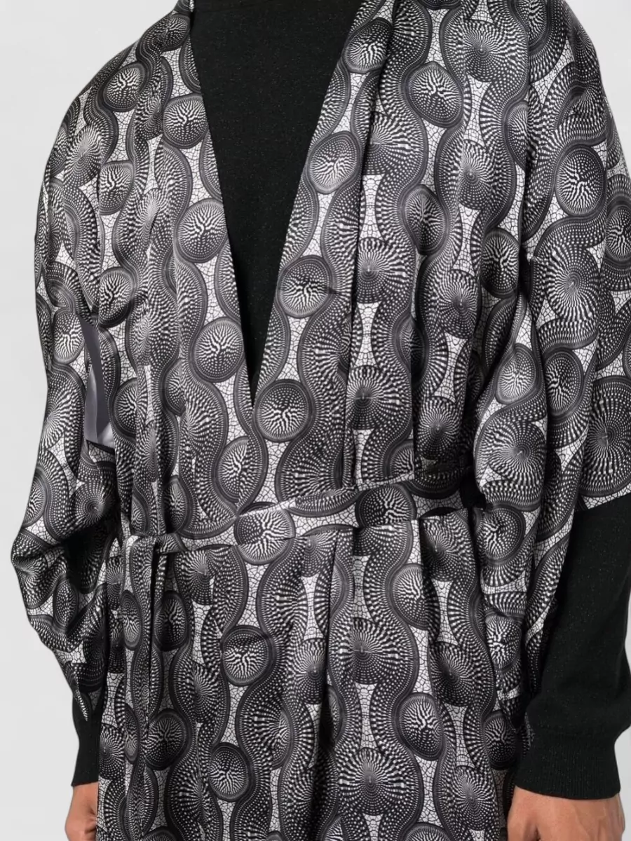 Ozwald Boateng Silk Geometric-Print Belted Long Kimono