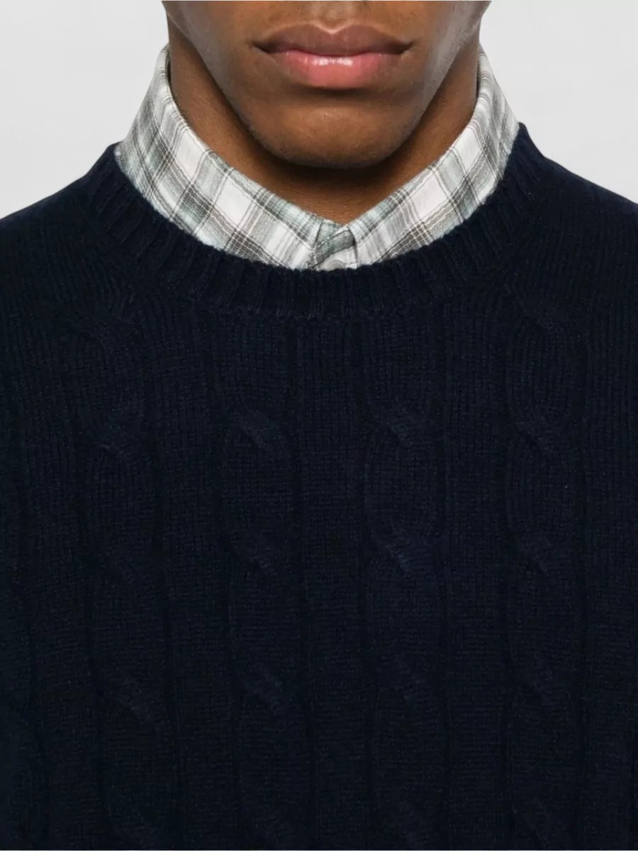 Mc2 Saint Barth Cable Knit Crew Neck Sweater With Ribbed Cuffs
