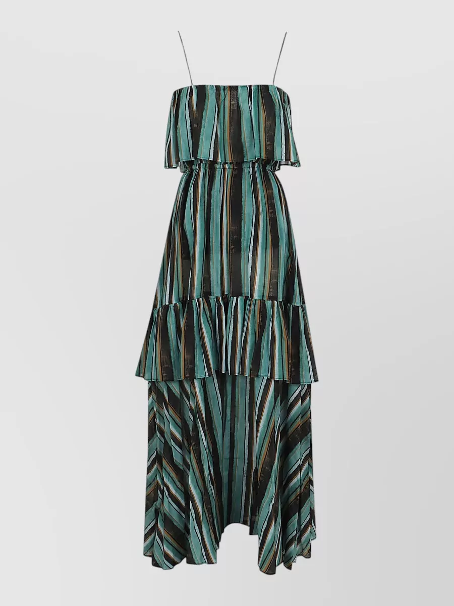 Pinko cotton off-shoulder ruffled striped maxi dress