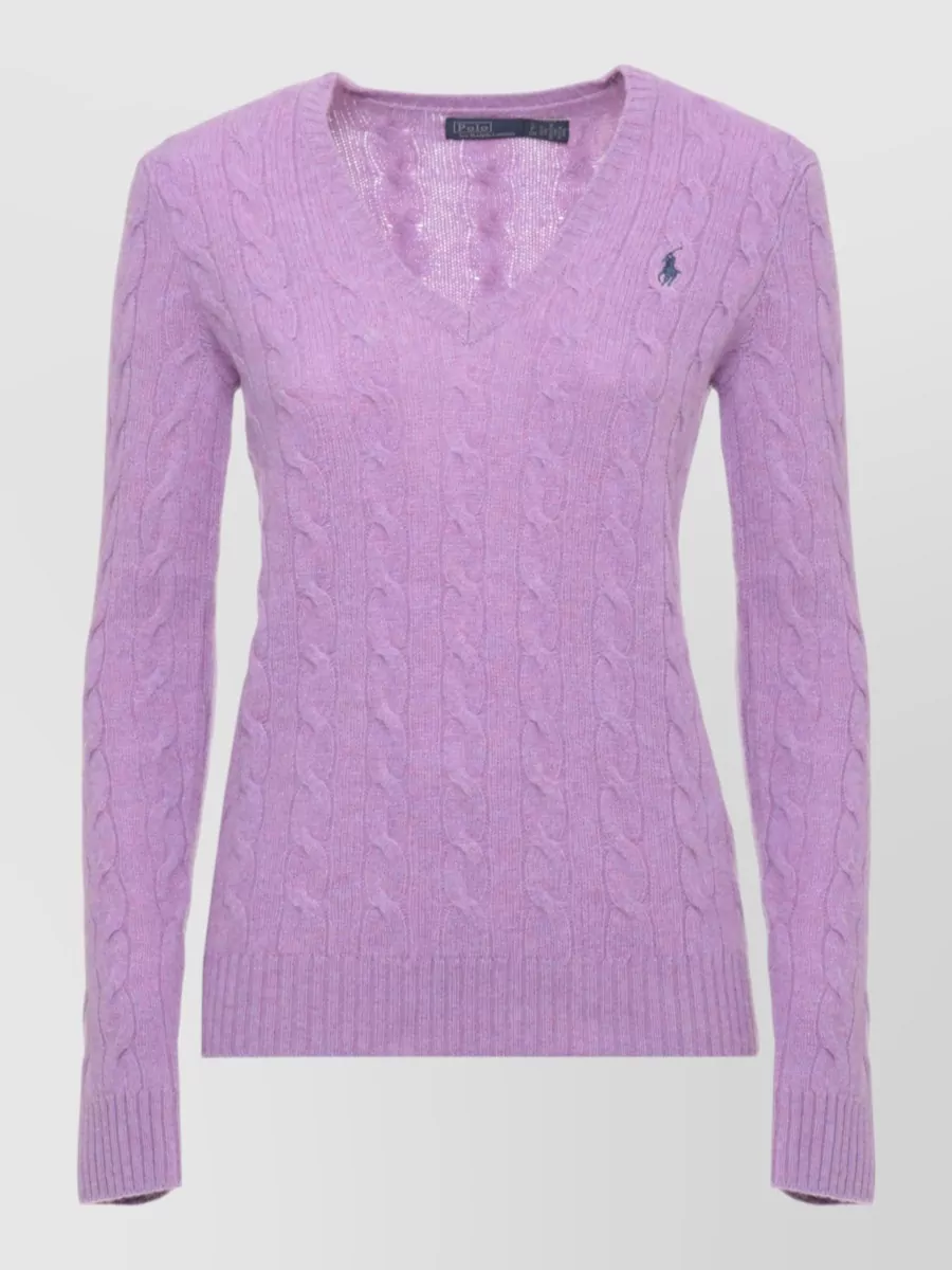 Ralph Lauren Cashmere wool v-neck long-sleeve patterned sweatshirt