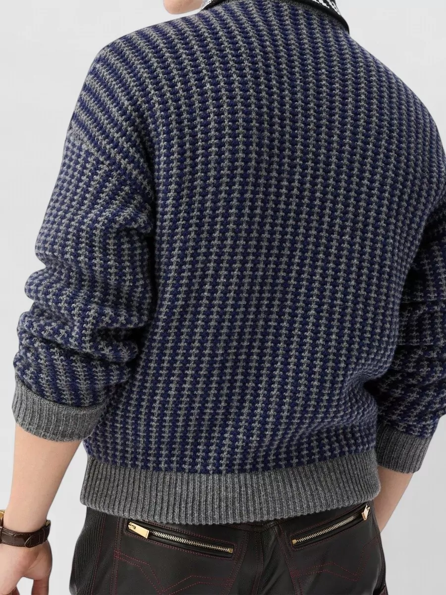 Versace Virgin Wool Honeycomb Knit Zip Cardigan