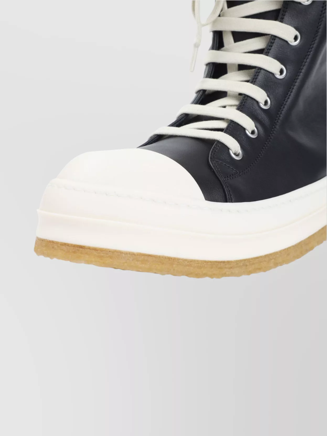 Rick Owens High-Top Leather Sneakers With White Toe Cap