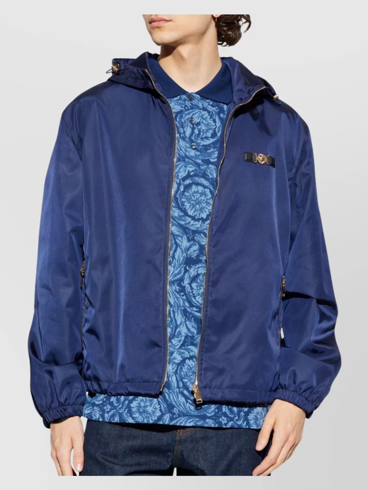 Versace Hooded Blazer Drawstring Side Pockets