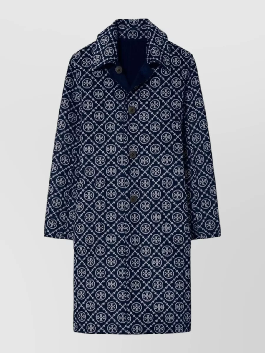 Tory Burch Wool Jacquard Reversible Single-Breasted Coat