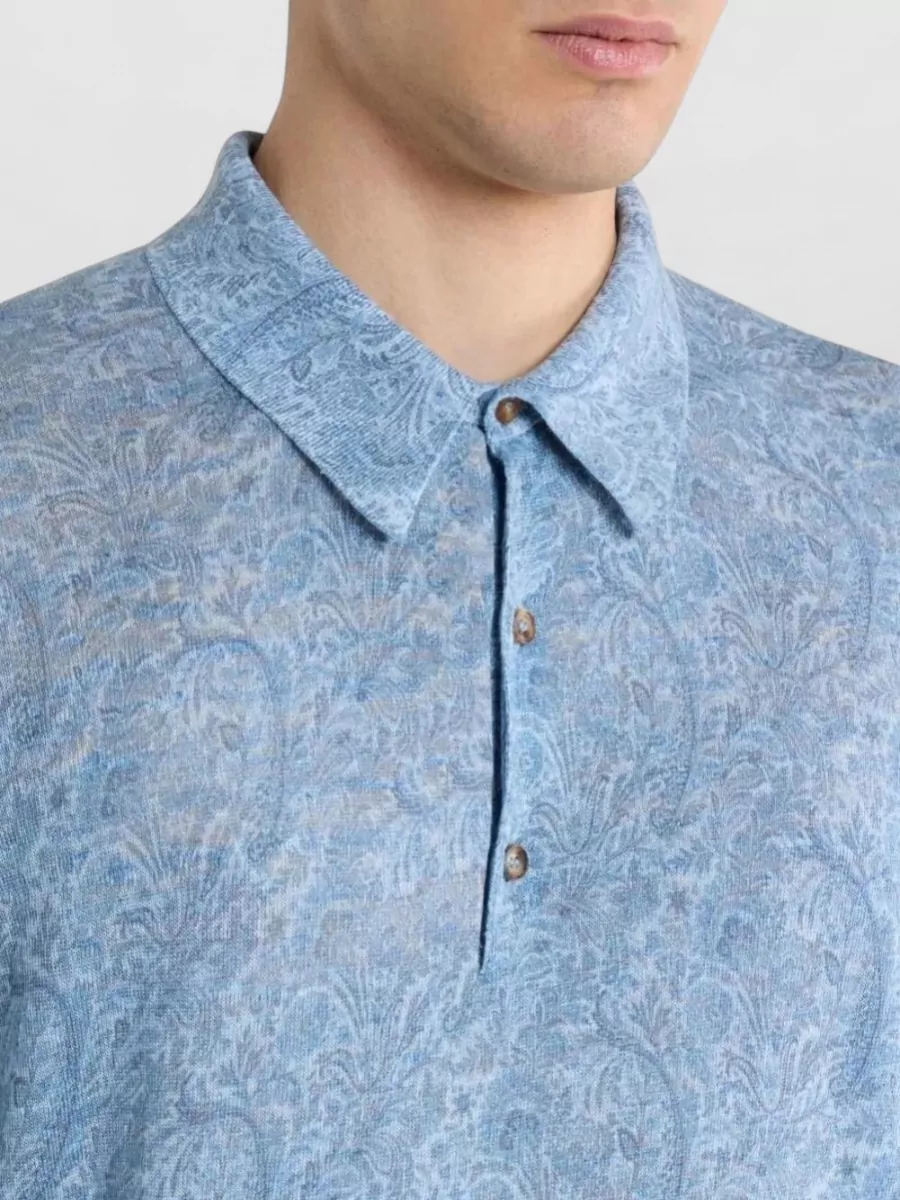 Etro Floral-Print Short-Sleeve Polo Shirt