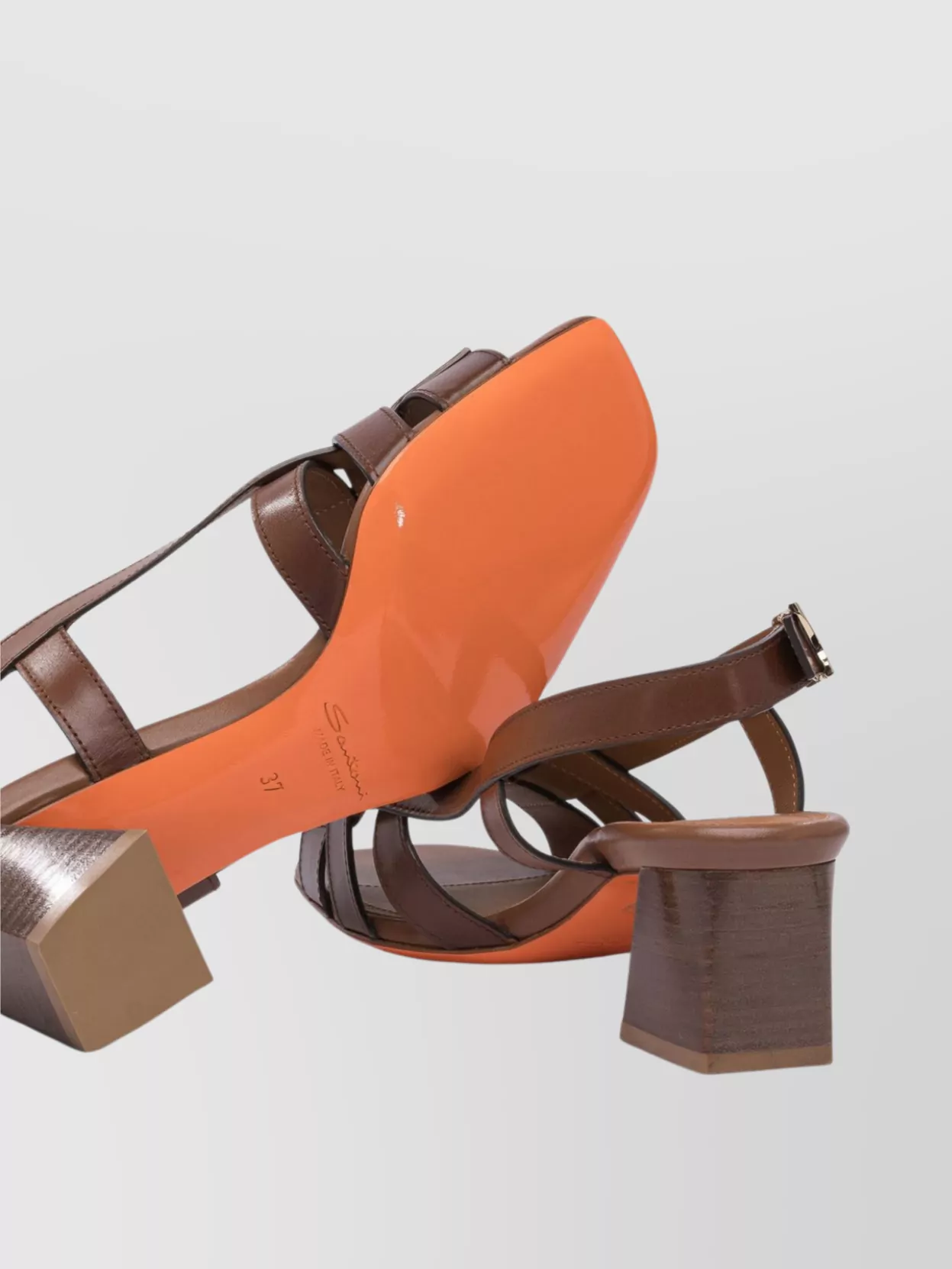 Santoni Block Heel Strappy Sandals Open Toe In Brown