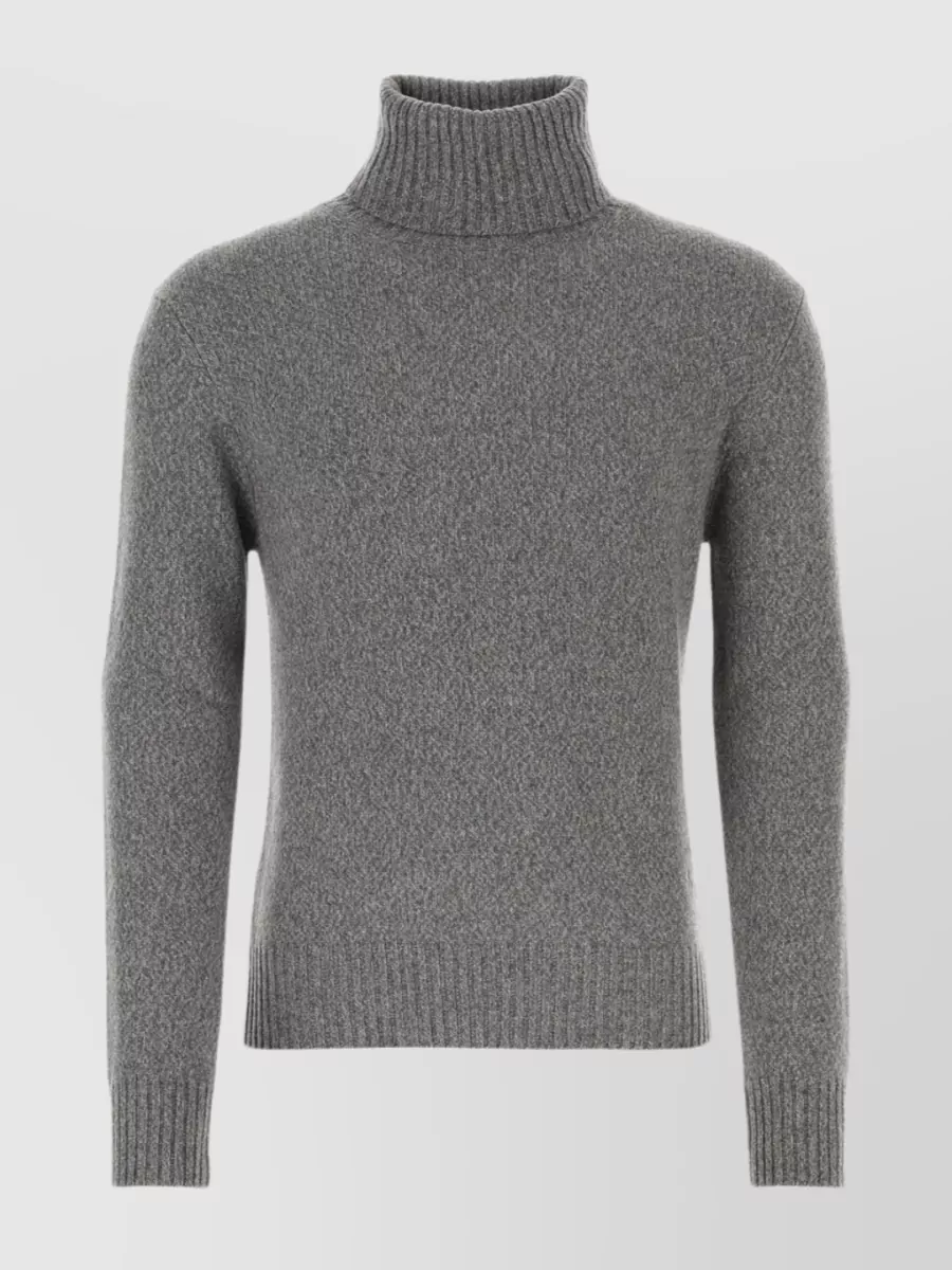 Shop Ami Alexandre Mattiussi Ribbed Turtleneck Blend Knit Sweater In Grey