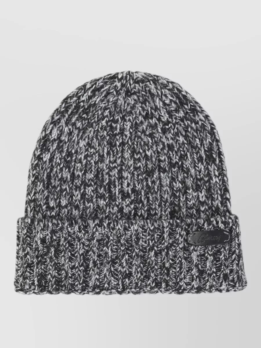 Brioni Wool Beanie Hat Ribbed Turn Up Cuff In Gray