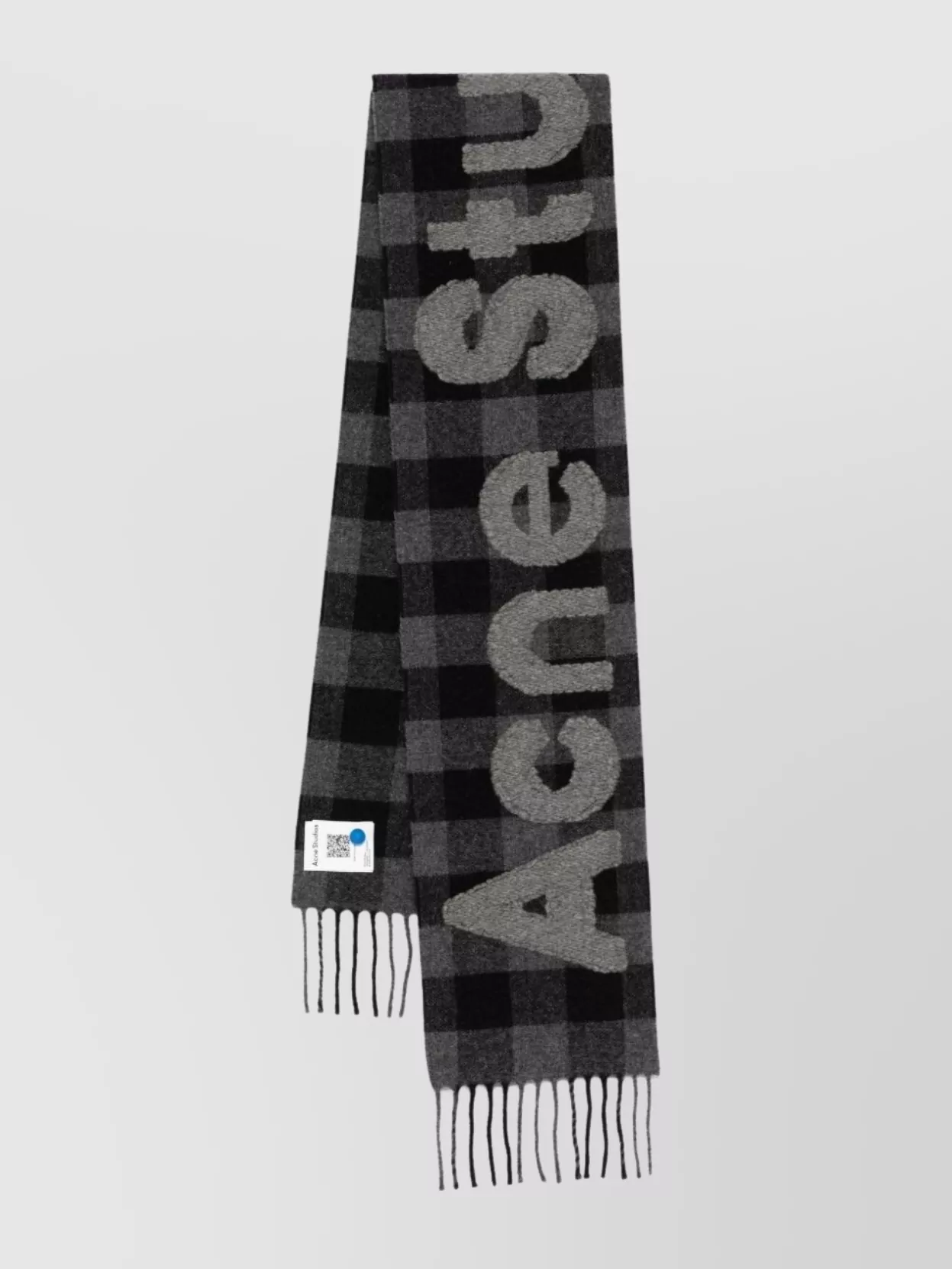 Acne Studios Rectangular Wool Blend Scarf With Fringed Edges