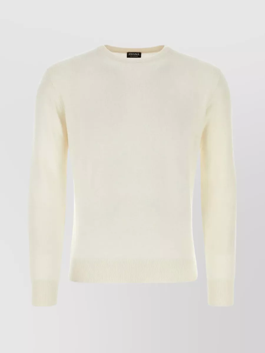 Shop Zegna Cashmere Ribbed Crew-neck Sweater In Cream