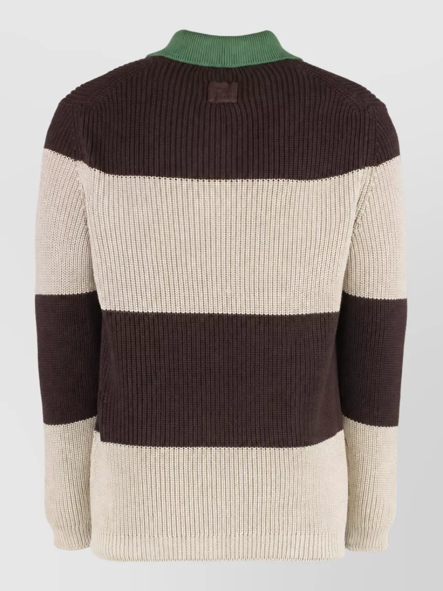 Fendi Striped Ribbed Cotton Polo Jumper