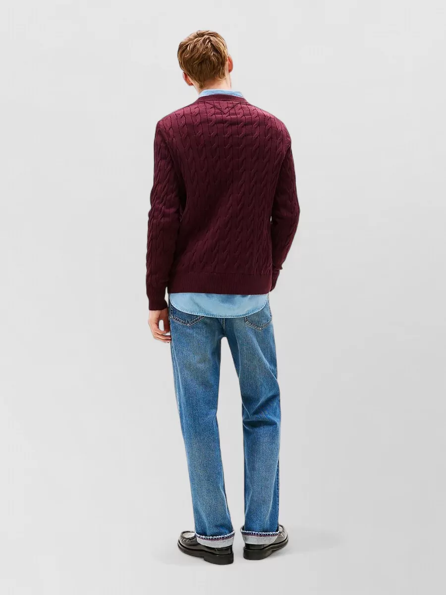 Tommy Hilfiger Cable Knit Crewneck Sweater With Ribbed Cuffs And Hem