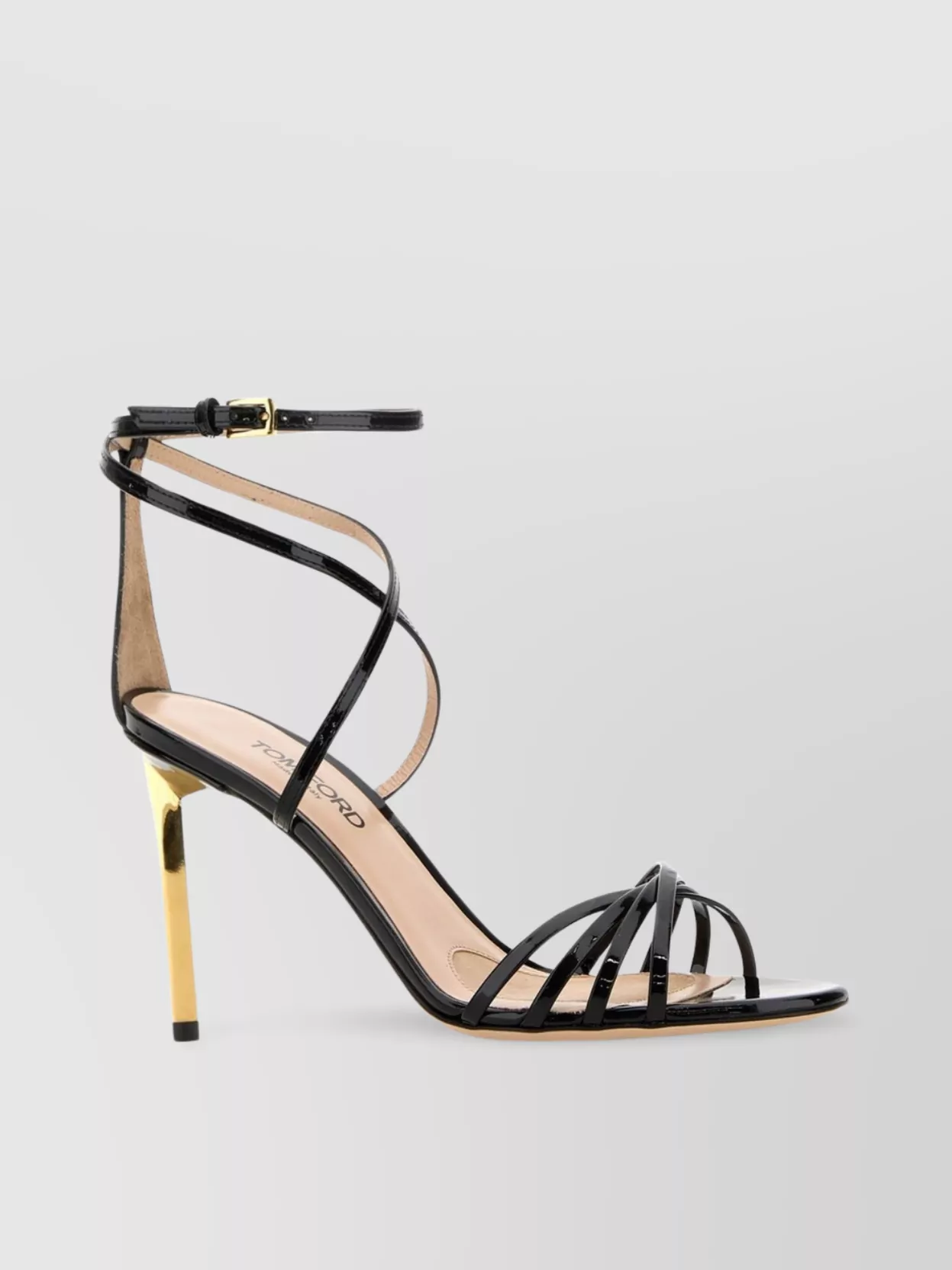Tom Ford Strappy Open Toe Sandal With Gold-tone Heel