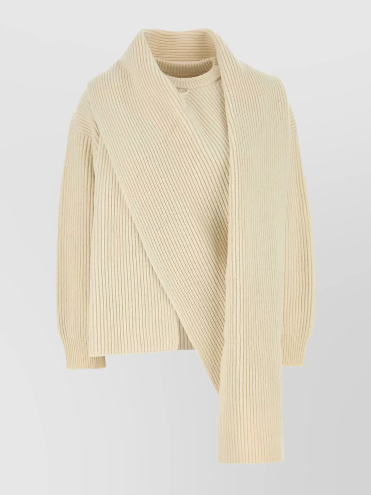 Jil Sander Wool Sweater With Dropped Shoulders And Long Scarf In Neutral