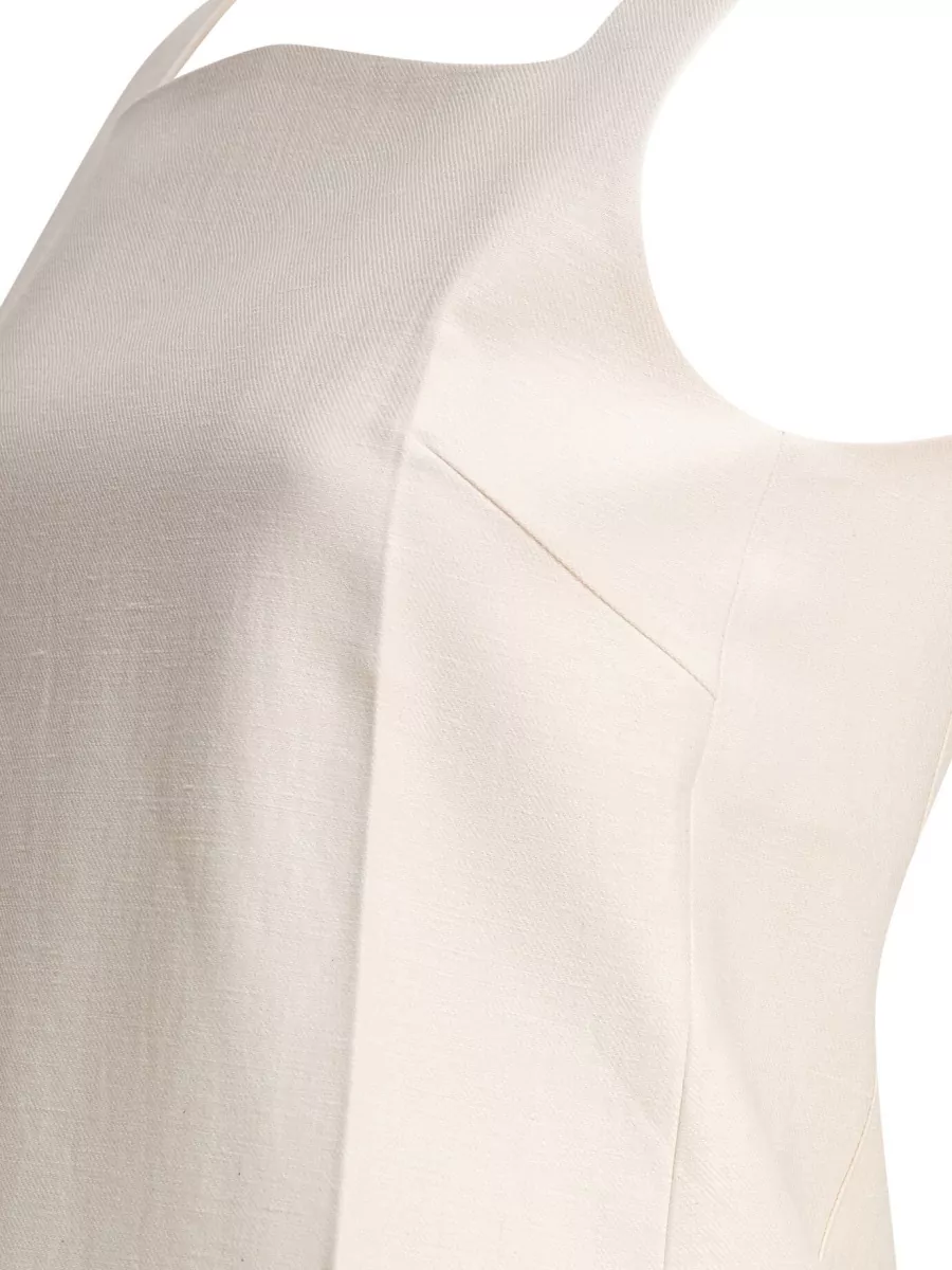 Sandbeige Linen Mini Dress