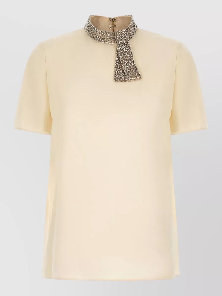 Valentino Garavani Silk embellished high neck short sleeve blouse