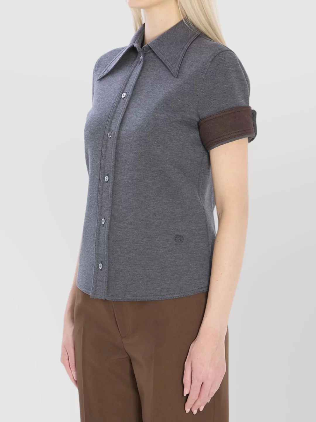 Gucci Jersey Shirt With Long Collar And Buttons In Gray