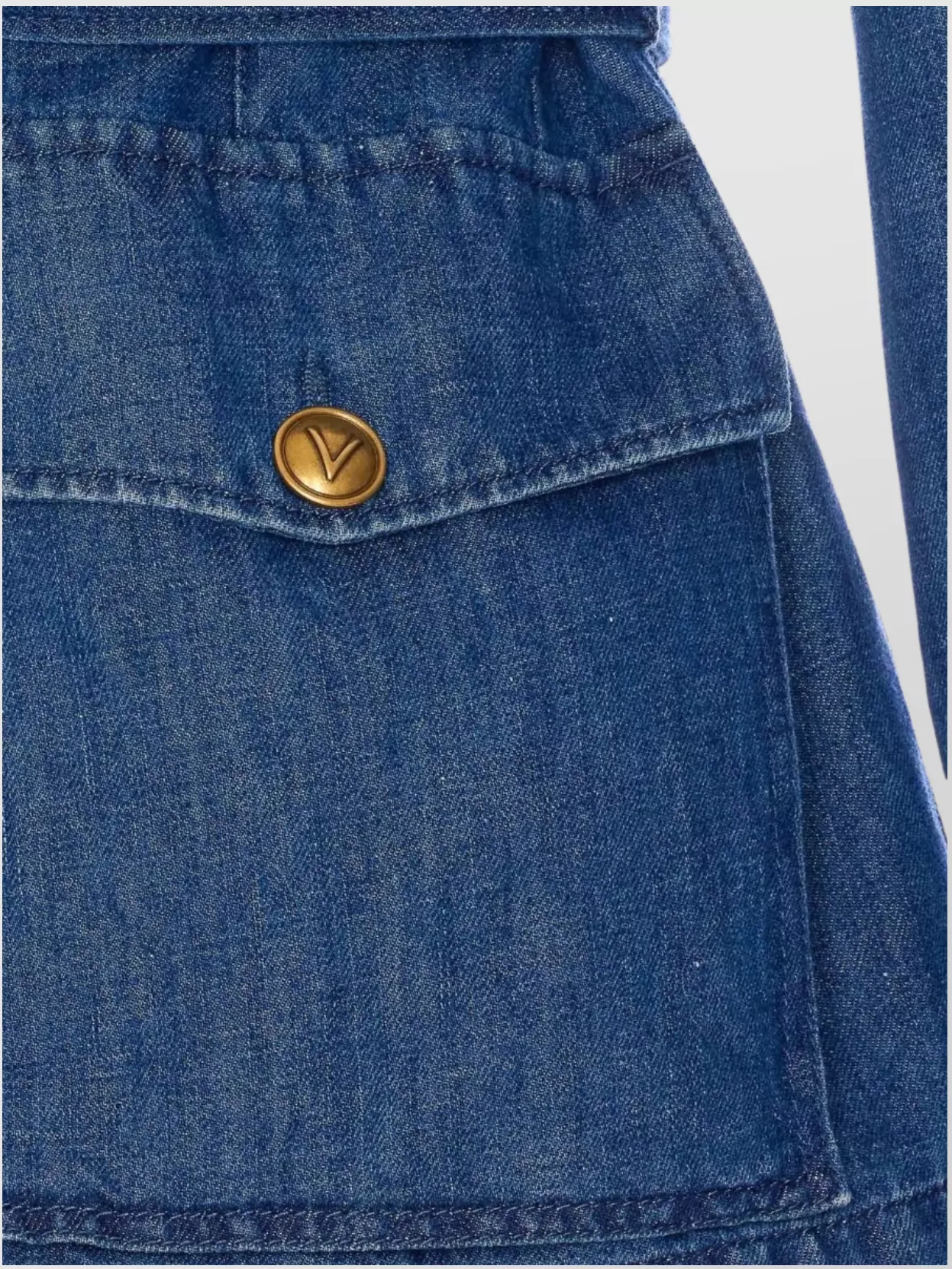 Shop Valentino Denim Shirt With Belted Waist And Pockets In Blue