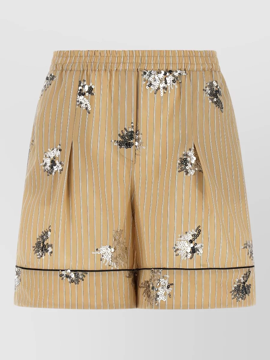Le Twins Sole Shorts Floral Pleated Sequin Striped In White