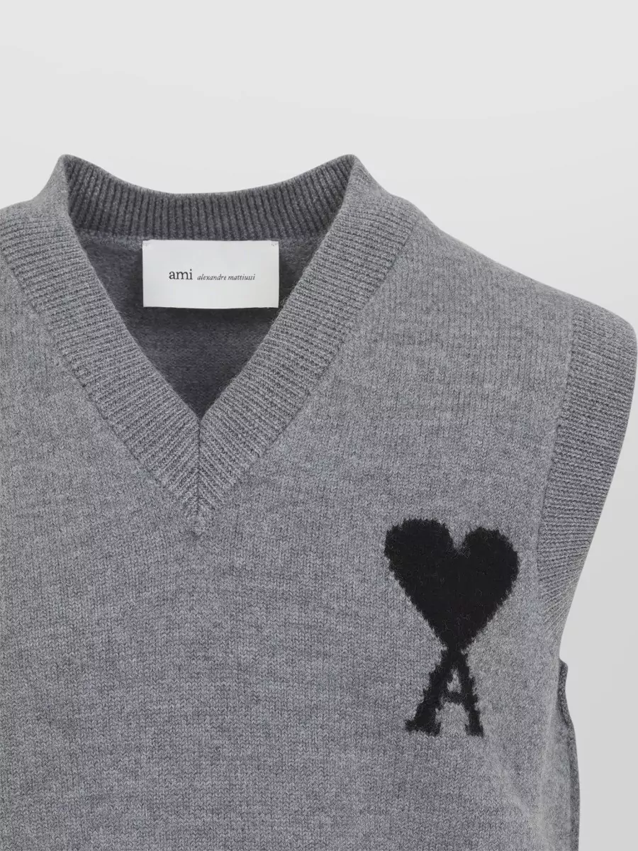 Ami Paris Wool V-Neck Sleeveless Sweater