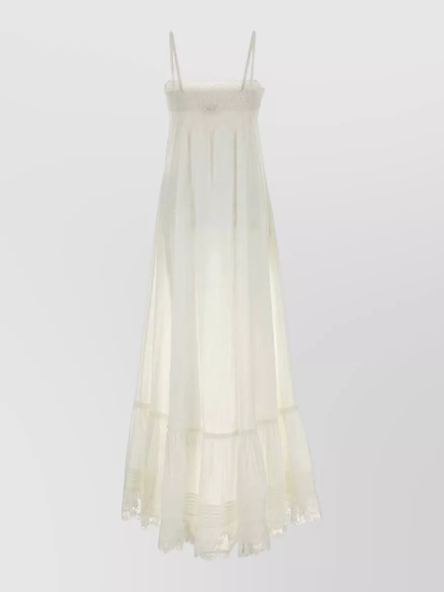 Saint Laurent Cotton Lace-Trim Ruffled Maxi Dress