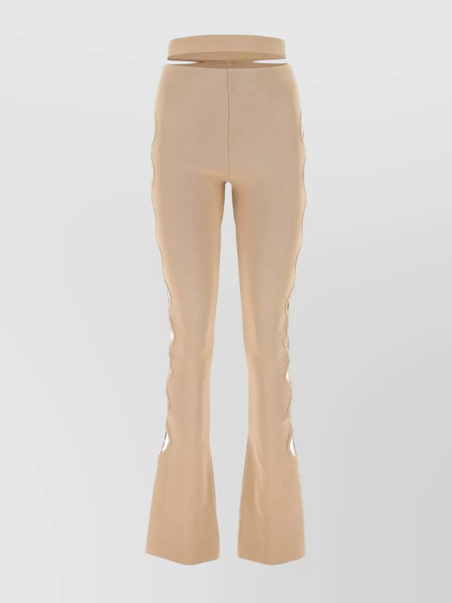Shop Andreädamo Flared Silhouette Trousers With Side Cut-outs In Cream