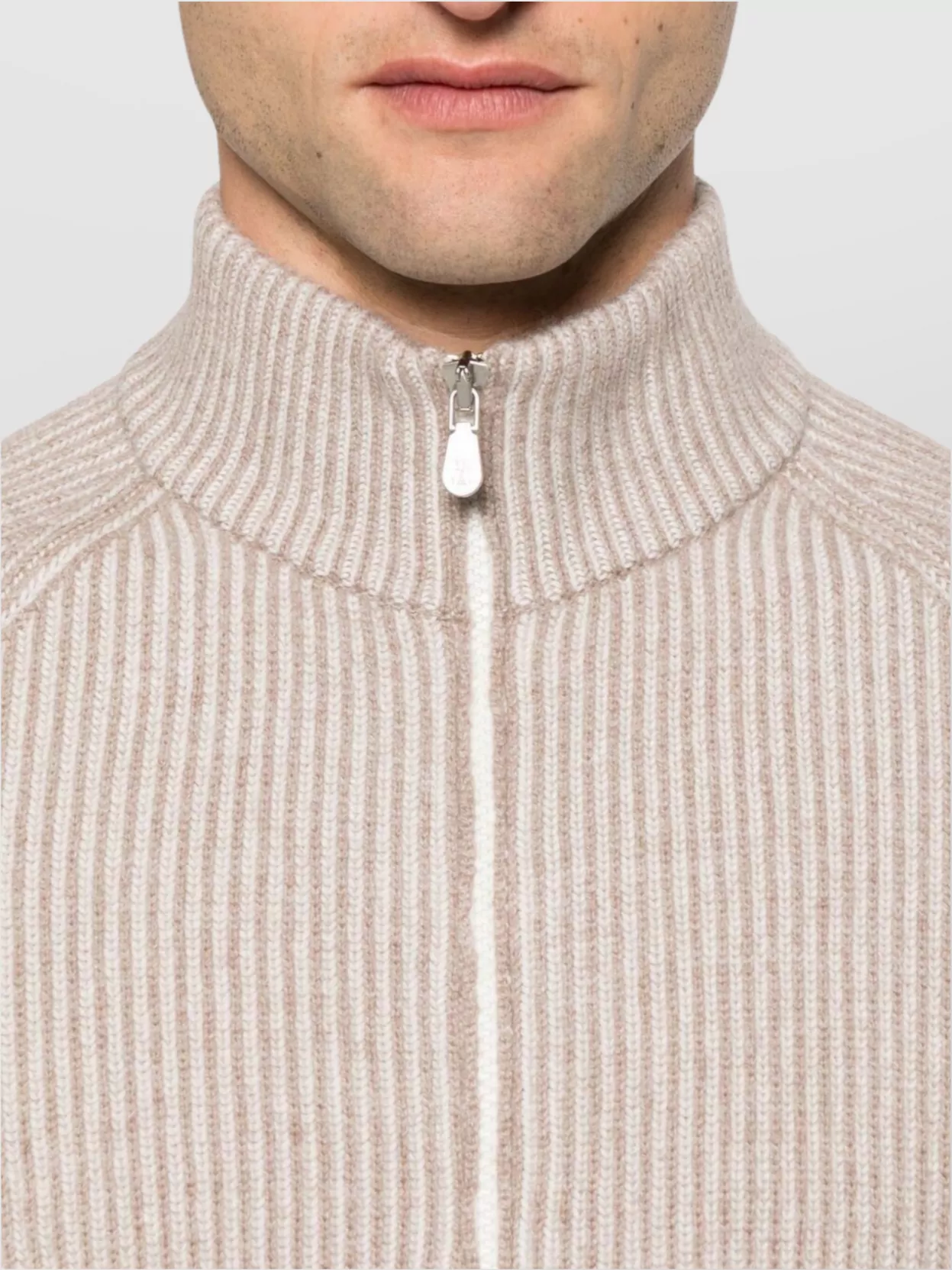 Brunello Cucinelli Cashmere High Neck Zip-Up Cardigan With Ribbed Knit