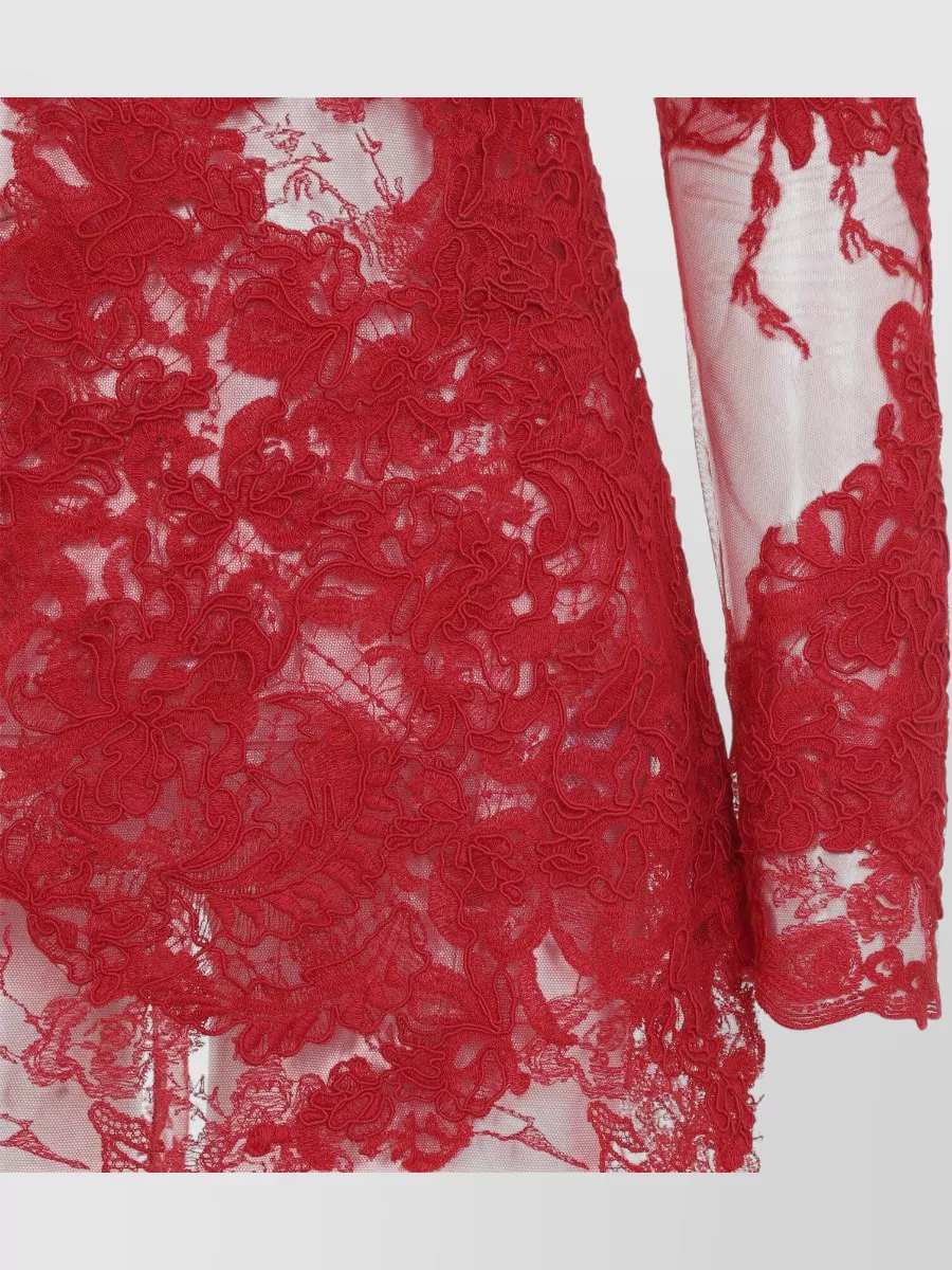 Ermanno Scervino Lace Fitted Long-Sleeve High-Neck Mini Dress