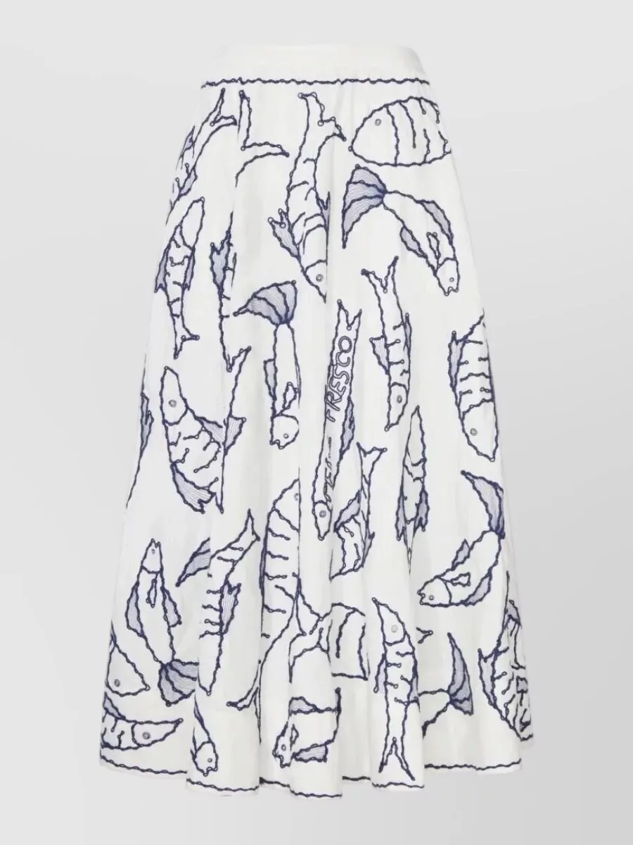 Farm Rio embroidered midi a-line skirt
