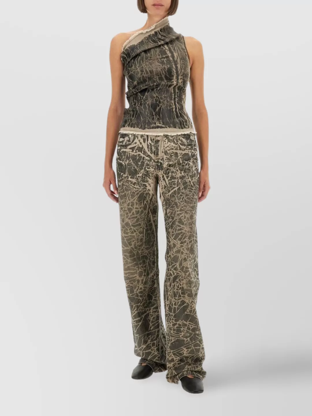 Rick Owens Drkshdw Asymmetric Abstract Pattern Sleeveless Top In Gray