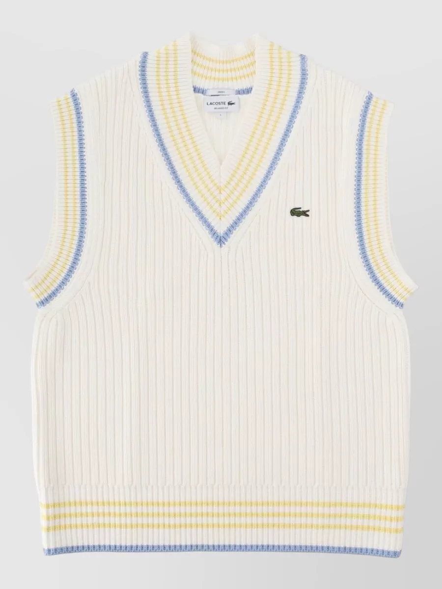 Lacoste Ribbed Knit V-Neck Vest